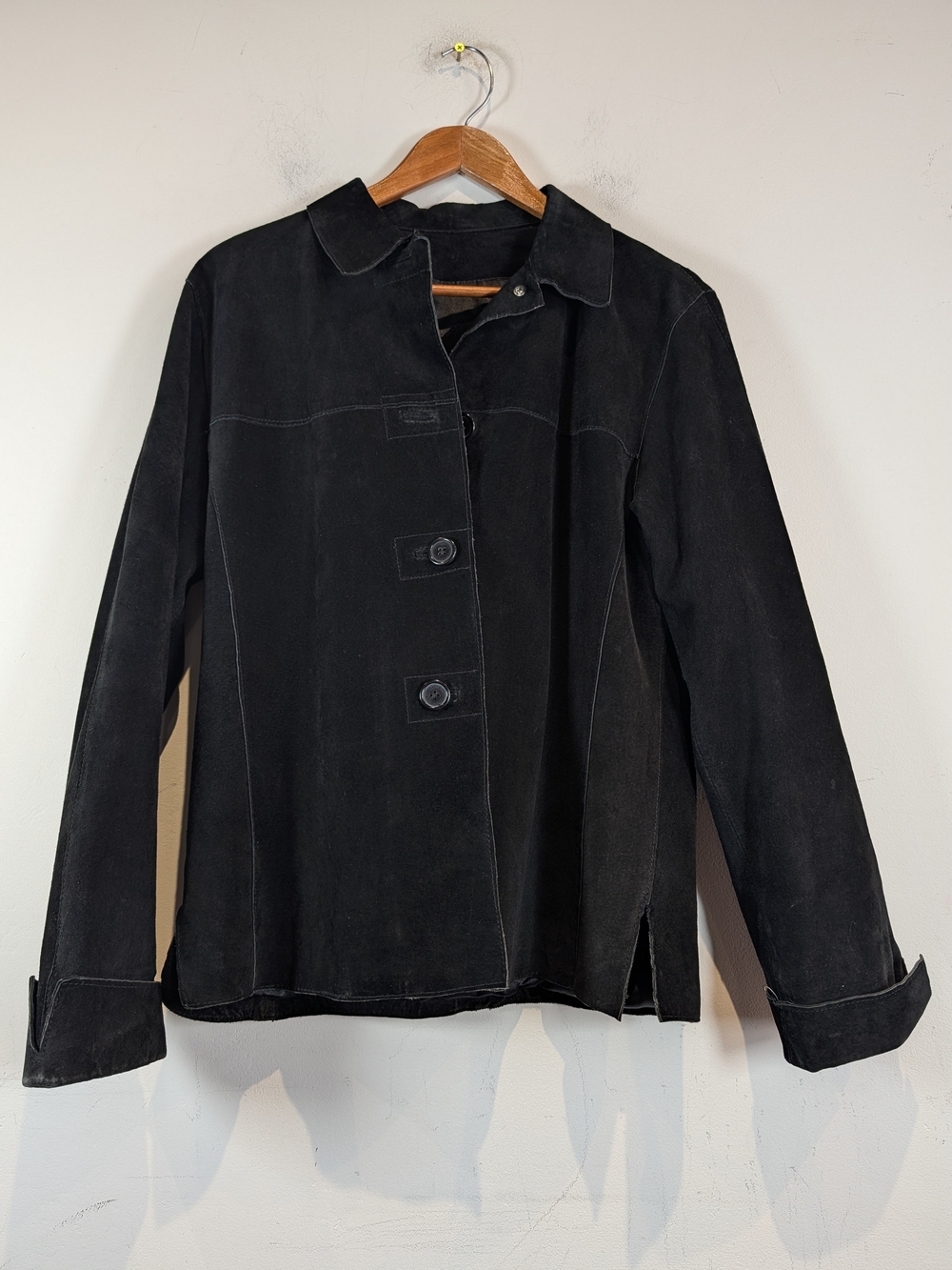 Liz Claiborne Black Button-Front Leather Jacket, Size M.